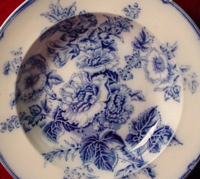 WEDGWOOD china HOLLYHOCK flow blue SOUP SALAD BOWL  