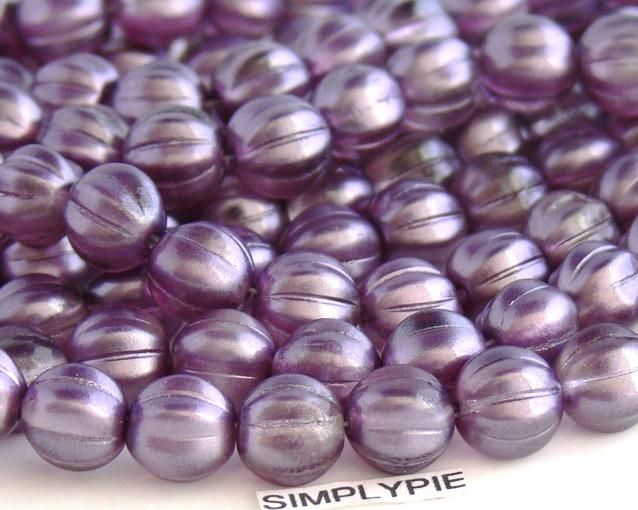 8mm Fluted Melon SATIN LAVENDER Czech Glass Beads 25  