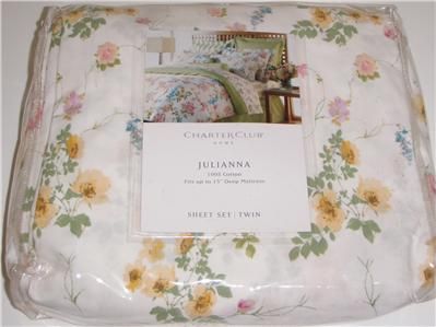 NEW CHARTER CLUB TWIN SHEET SET & SHAM FLORAL FLOWERS  