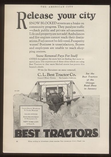 1924 C.L. Best tractor snowplow trade print ad  