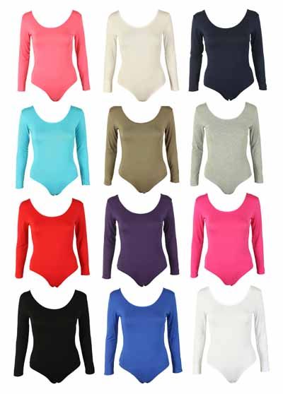 LADIES LONG SLEEVE LEOTARD BODYSUIT WOMENS TOP 16   26  