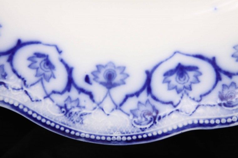 L93 W H GRINDLEY Gr B ENGLISH SEMI PORCELAIN FLOW BLUE HADDON NOUVEAU 