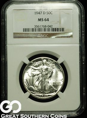 1947 D NGC Walking Liberty Half Dollar NGC MS 64  