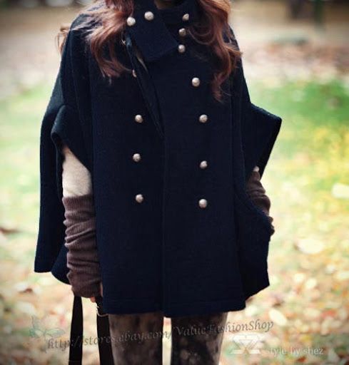 Womens Stand Collar Double Breasted Short Trench Cape Wool Thick Coat 