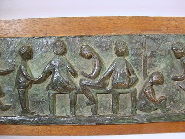 Signed MIDCENTURY Plaque BRONZE Art E KATZ Children Playing Artwork 