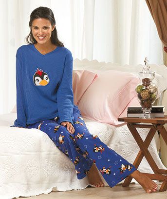 Womens Thermal & Fleece PJs Penguin Warm Lounge Night Wear M 10/12 