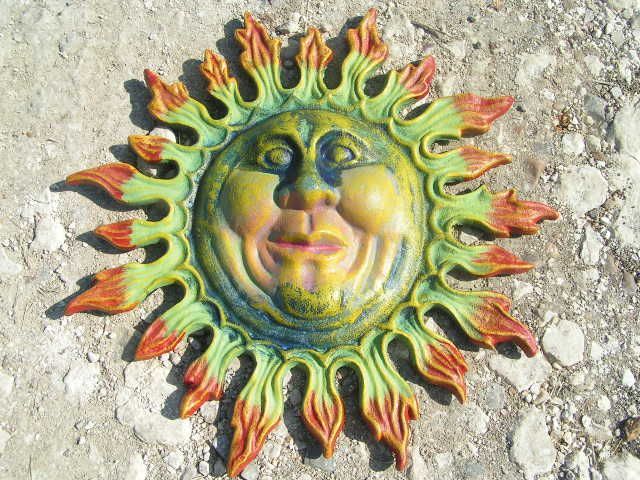 Cast Iron Sun Face Wall Hang Garden Sign  