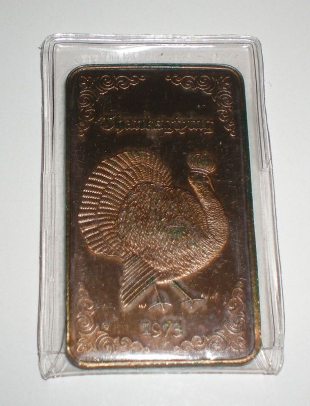 Thanksgiving 1973 Columbus Mint Bronze Art Bar Ingot  