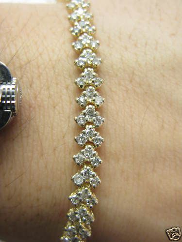 Fine Round Cut Diamond Tennis 3 Prong Bracelet YG 10KT  