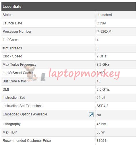 INTEL quad mobile i7 920XM 3.2GHZ 8M PM55 extreme processor CPU  