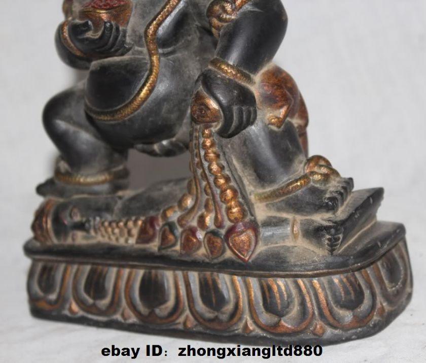 Old Tibet Buddhism Stone With Painting Black Jambhala Wealth Buddha 