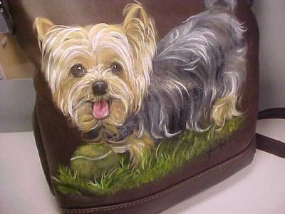 YORKIE & TENNIS BALL HANDPAINTED HANDBAG WONDERFUL  