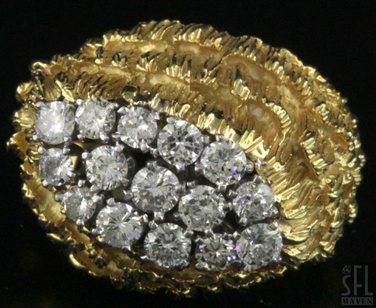 HEAVY 18K GOLD 1.47CT DIAMOND BIRD NEST COCKTAIL RING  