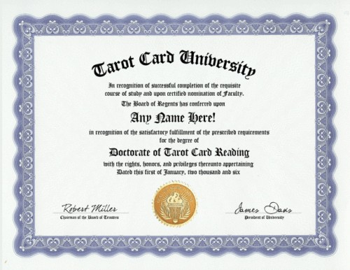 TAROT CARD READER DIPLOMA READING CARDS DEGREE GAG GIFT  