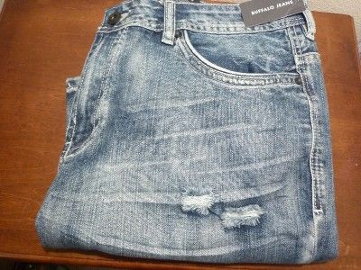 Buffalo David Bitton Men Slim Boot Cut Blasted Blue Wash King Jeans 36 