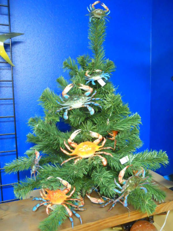 Christmas Ornament set Red BLue CRABS 12 pc tree decor  