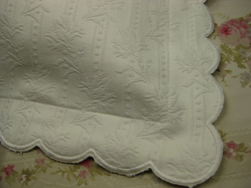 Floral Ivory Ecru Matelasse STANDARD OR BOUDOIR PILLOW SHAM Scalloped 