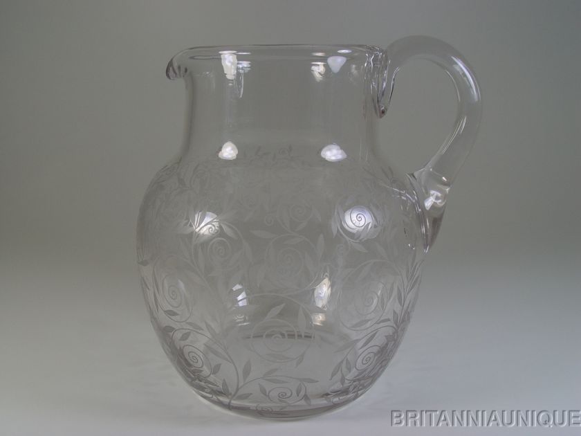 1936 BACCARAT CRYSTAL ETCHED LEAVES & SCROLLS SIGNED PITCHER   BAC61 