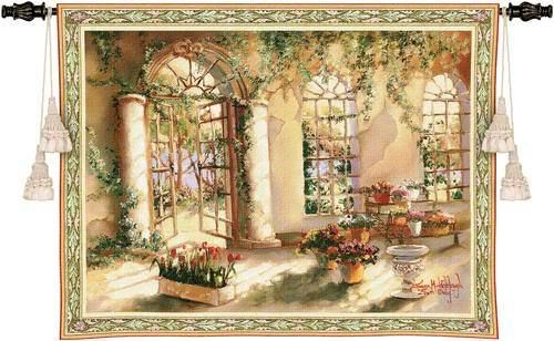 EUROPEAN FLOWER SUNROOM COLUMNS WALL HANGING TAPESTRY  