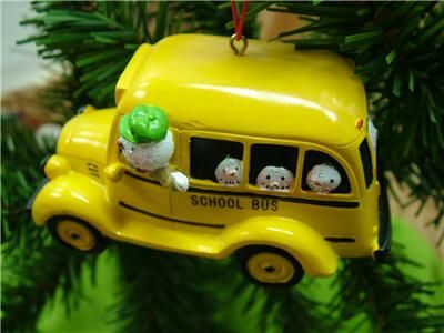 New School Bus Snowman Driver Snoman Christmas Ornament  