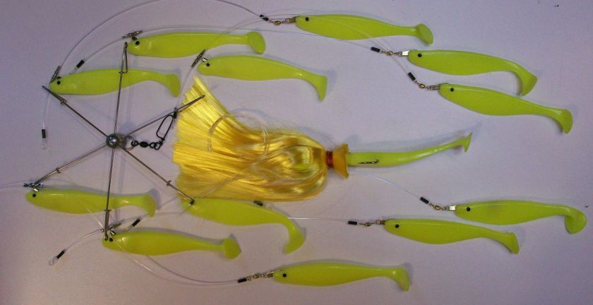 Bait Bomb Umbrella Rig Striped Bass KILLER 3oz Bullet,6 Shad Stinger 