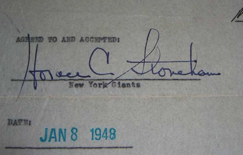 Horace Stoneham signed baseball contract NY Giants  
