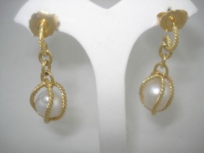 DAVID YURMAN CAGED LARGE PEARL ALL 18K GOLD EARRINGS  