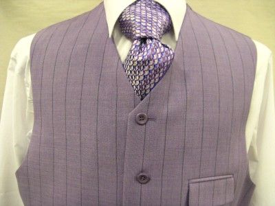 New Georgio Brutini Fashion 3 Pc Suit w/Vest Purple Pinstripe 4 