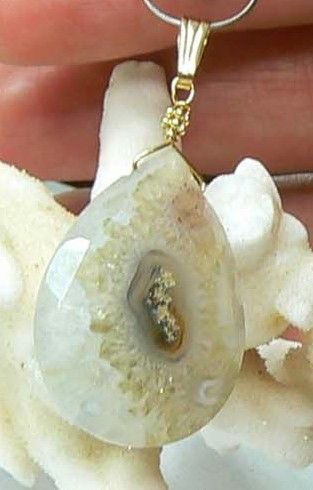 RARE NATURAL FACETED STALACTITE SOLAR QUARTZ BRIOLETTE 14K GOLD 