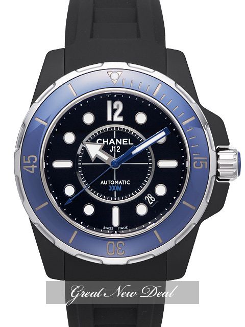 CHANEL J12 BLACK MARINE 42MM AUTO RUBBER STRAP H2559  