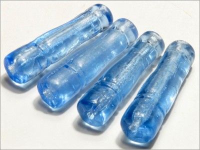 ANTIQUE CZECH BIG BLUE TUBE DROP GLASS BEADS 30 mm  