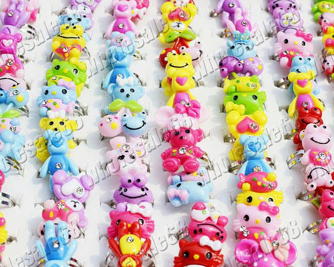 wholesale Lots 200 resin cartoon children adjust rings  