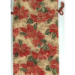 Christmas Holiday Poinsettia Cloth Wine Bottle Gift Bag  