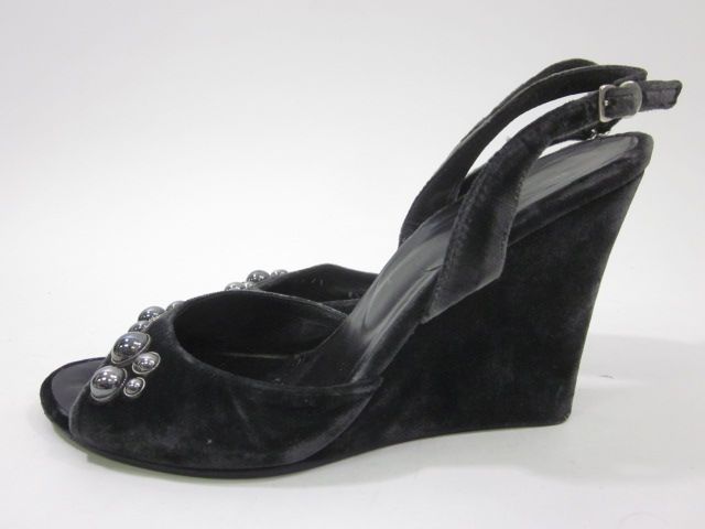 SIGERSON MORRISON Black Velvet Open Toe Wedges Sz 8.5 B  