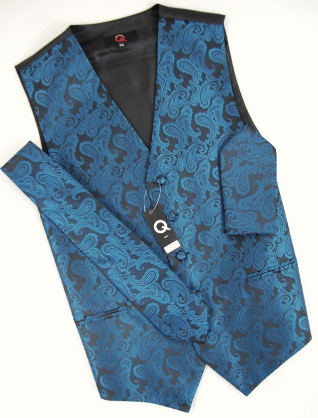 20J/ New Mens Metallic Blue Tuxedo Vest Set, Paisleys  