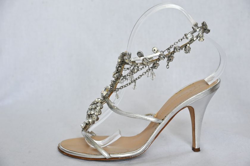 GIUSEPPE ZANOTTI Metallic Silver CRYSTAL JEWELED High Heel Pump Sandal 