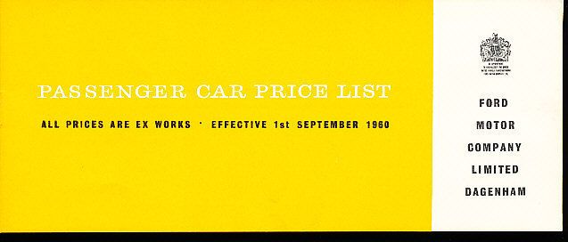 1960 Ford Prefect Consul Zodiac Brochure Price List  