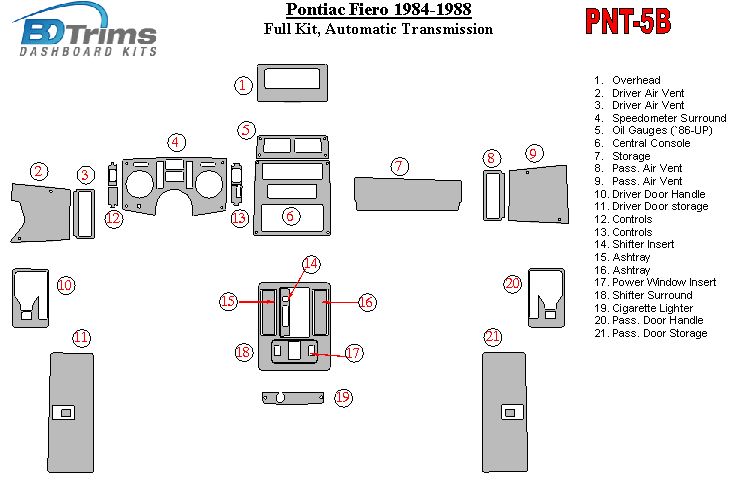 Dash Trim Kit schematic diagram. All pieces shown on this diagram 