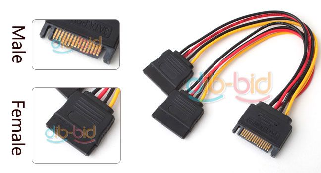 15 Pin SATA Male to 2 SATA Splitter Female Power Cable  