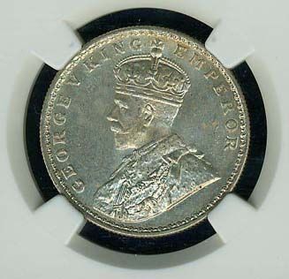 INDIA BRITISH KING GEORGE V 1921 B 1 RUPEE SILVER COIN, CERTIFIED NGC 