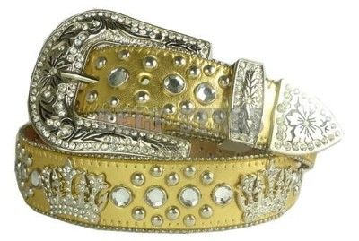 Rhinestone studded Leather King CROWN Belt w/ Chrome  