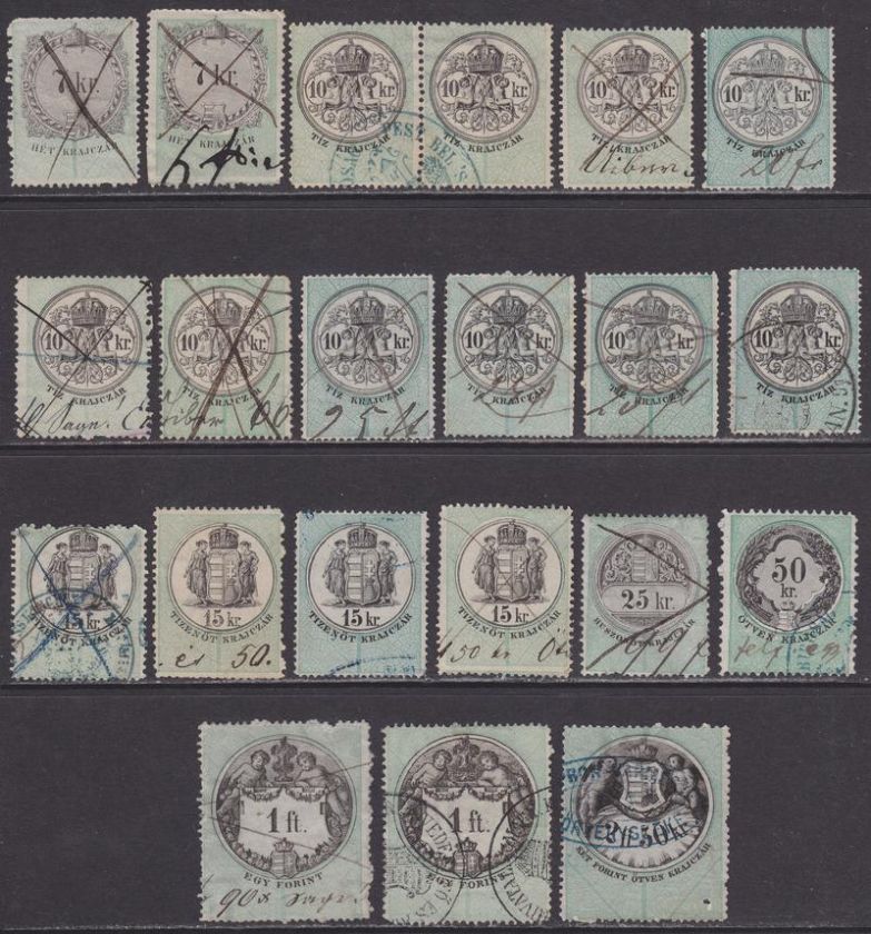 Hungary Revenues 1868 wmk large letters accum 52 stamps  