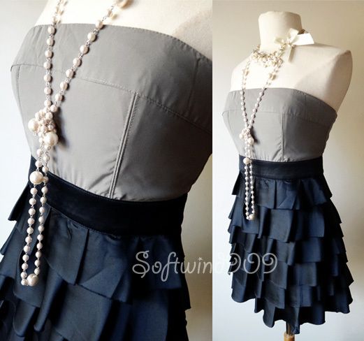   Contrast Soft Satin Strapless Exposed Zipper Ruffle Skirt Dress  