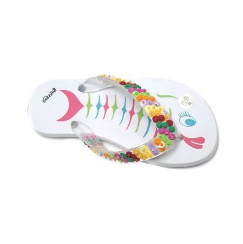 Rafters FISH FACE Girls White SLIP ON Flip Flop SPARKLE Thong Sandals 