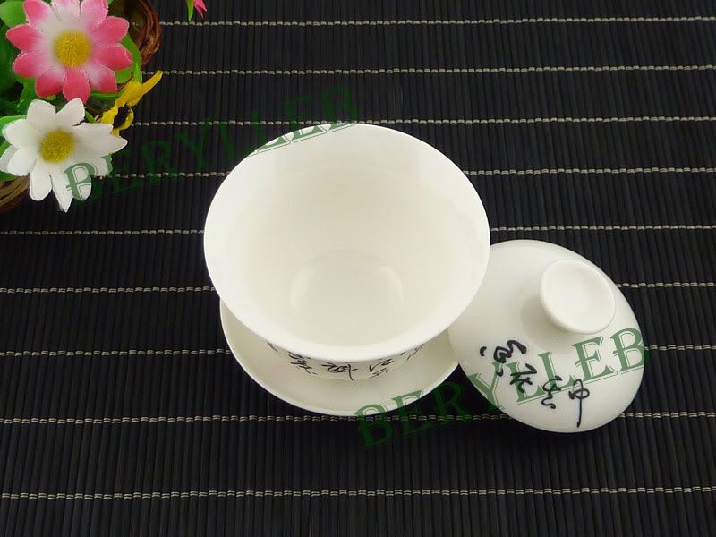 Hand painted Fine White Porcelain Gongfu Teacup Gaiwan  