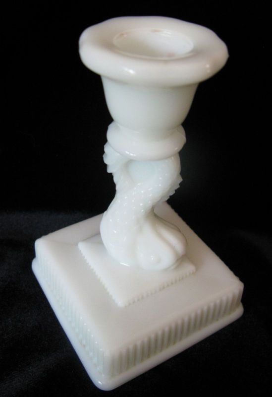 Imperial Milk Glass or Moonstone Dolphin Candle Holder  