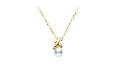 MIB MIKIMOTO Akoya Pearl with 18K Yellow Gold Xdesigned Pendant 