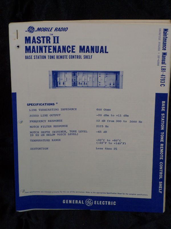 General Electric Mastr II Tone Remote Manual LBI 4793C  