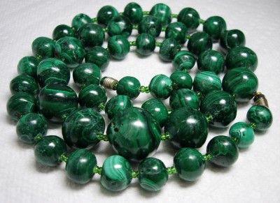 Vintage Graduated Malachite Bead Necklace 26 160g  