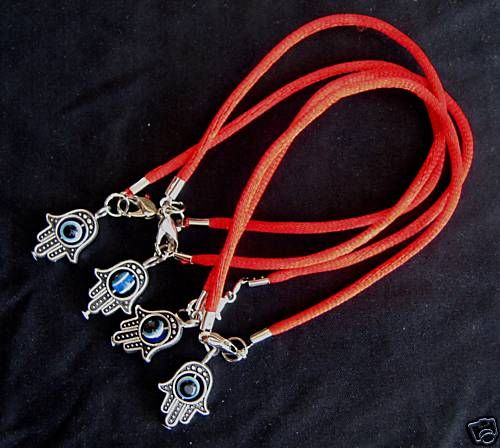 Kabbalah 4 lot Red Satin Bracelet Silver color (Hamsa)  